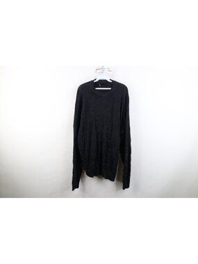 Vintage 90s Genelli Mens 40 Geometric Rayon Gabardine Knit Sweater Black USA